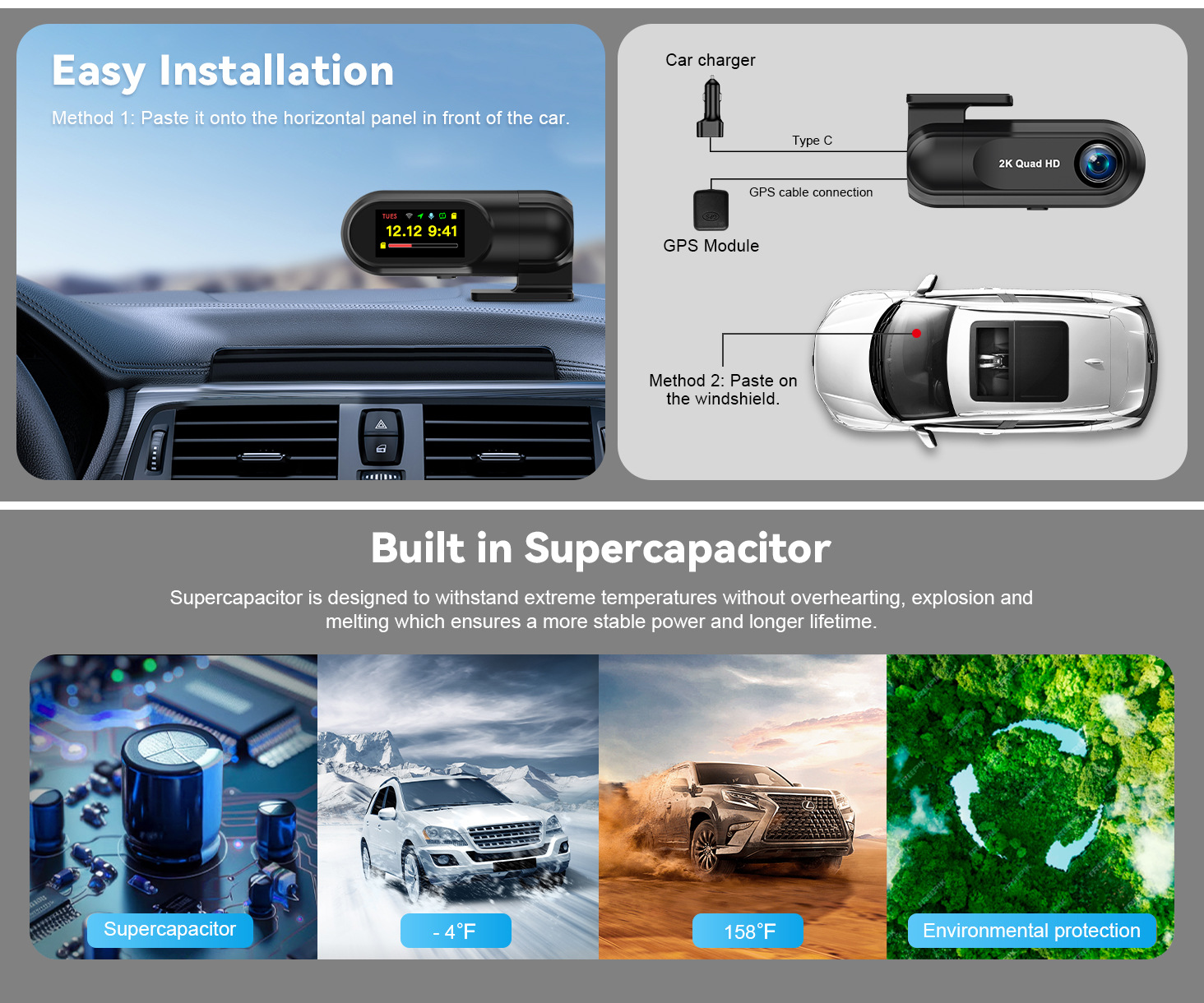 Cross-Border 2.5K High-Definition Hidden Single-Lens Dash Cam with Wifi Time-Lapse Recording and Gps Tracking