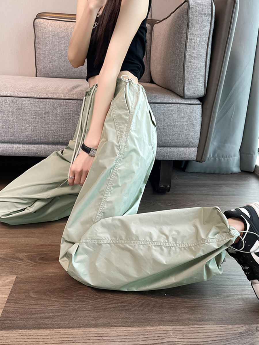 Quần ống rộng nữ chất lụa lạnh chống nắng, dáng suông mỏng nhẹ mùa hè — Mẫu thông thường màu xám nhạt, Màu trắng be mẫu dài, Màu hồng mẫu thông thường, Màu đen dáng nhỏ chi tiết 2