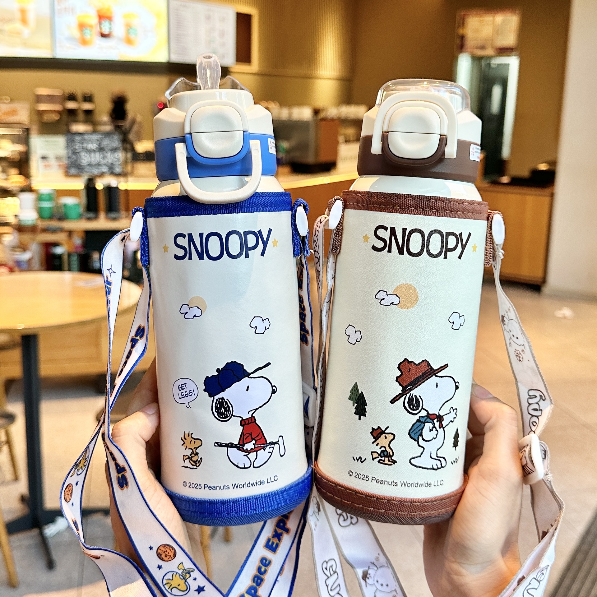 史努比儿童保温杯女孩上学专用小学生食品级316吸管杯子男双饮杯