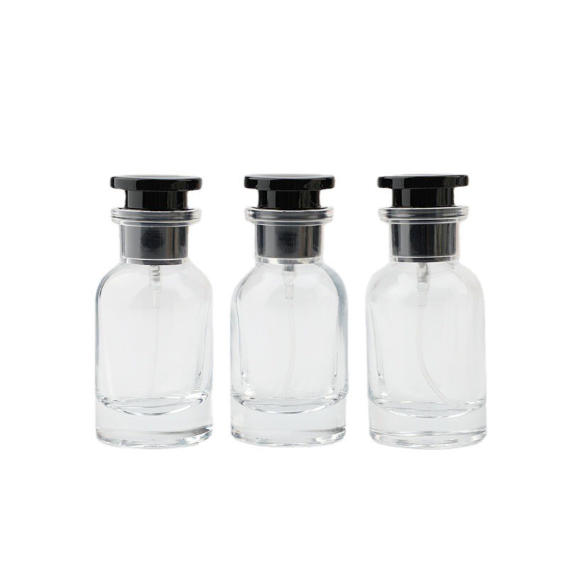 スポットラボ円筒形香水ガラスボトル 30ml50ml プッシュ式スプレーロゴバヨネットネジ透明|undefined