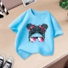 Light blue pink bow girl tie girl shirt