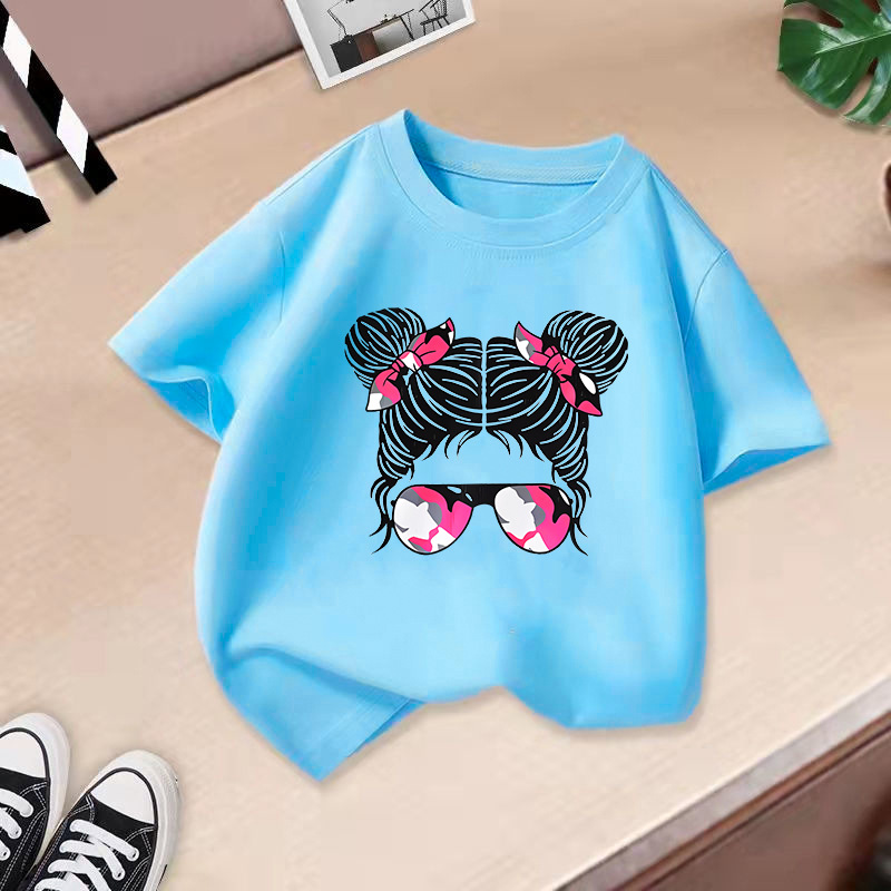 Ropa para niños transfronterizos 2024 verano nuevas camisetas de manga corta para niños y niñas tops de cuello redondo de moda bebé de media manga de algodón