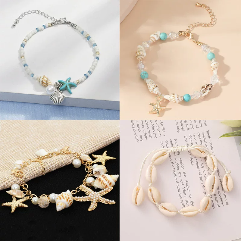 Летний пляжный браслет из морских бусин в стиле бохо