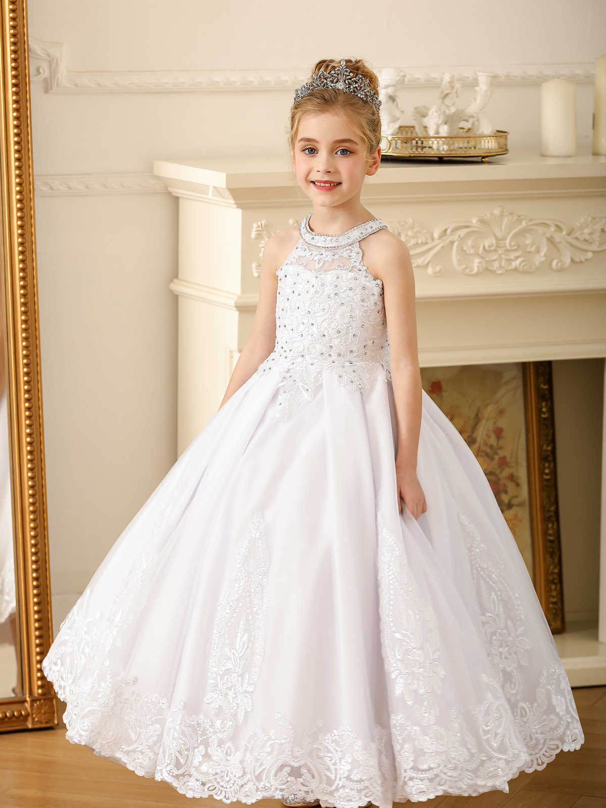 Nuevo vestido de encaje de niña de Europa y América transfronterizos espectáculo de cumpleaños para niños espectáculo de flores vestido de novia