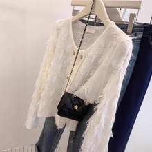2025年秋冬季新款流苏气质长袖衬衫外穿开衫纯羊毛针织打底上衣