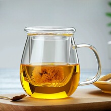 加厚耐热玻璃杯水杯子茶叶办公室带盖茶杯带把茶水分离泡茶杯