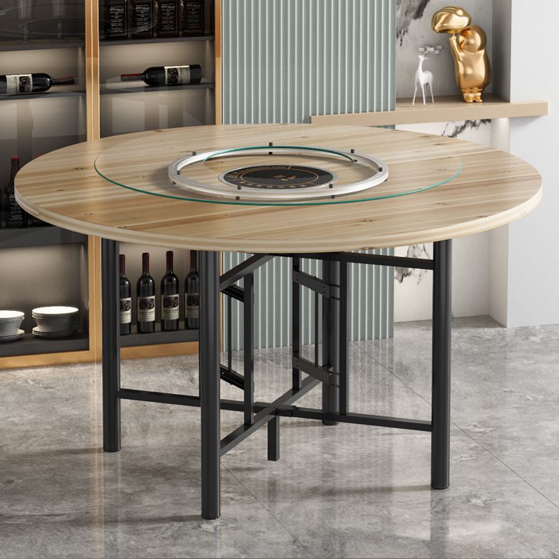 zsr large round table hot pot induction cooker integrated solid wood dining table hotel with turntable foldable table frame simple table