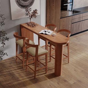 Pure Solid Wood Wall-Mounted Bar Table for Home Use, Long Narrow High-Legged Table for Entryway, Living Room Partition, Small Bar Island Table, Dining Table