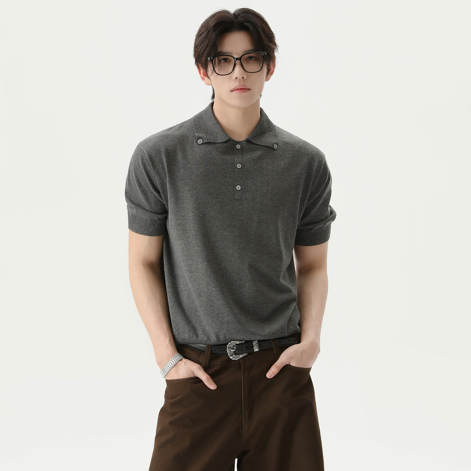 Polo camiseta de punto camiseta de manga corta botón hombre viejo dinero estilo de negocio delgado verano seda transfronteriza transpirable fábrica al por mayor
