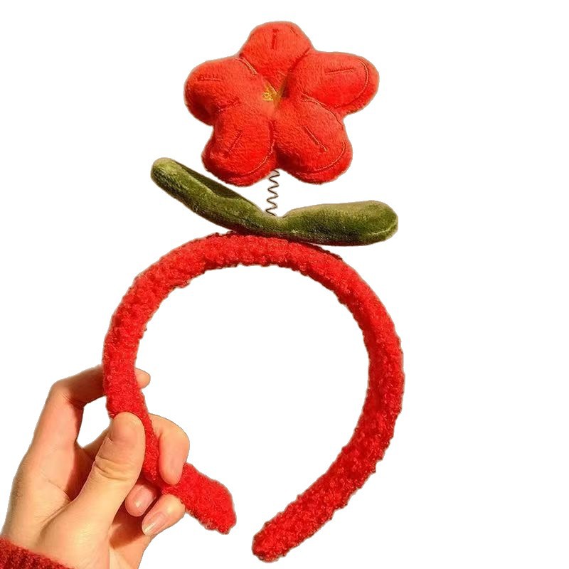 Nuevo lindo Año del Caballo festivo de peluche para las mujeres Año Nuevo lavar la cara de Navidad presión de cabello para la atmósfera de tocado rojo