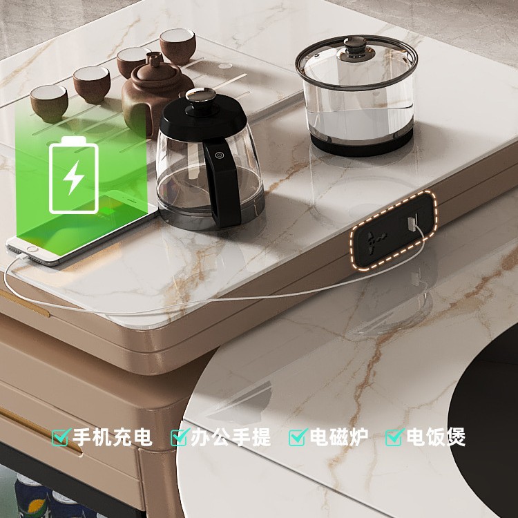 Mesa de mesa de mesa de mesa de isla retráctil Mesa redonda Placa de roca para el hogar Placa giratoria simple moderna Cocina de inducción multifuncional Combinación de mesa y silla de té