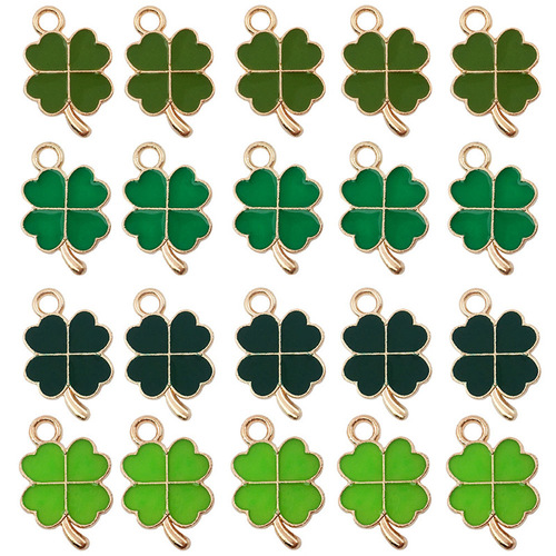 Korean version of four-leaf clover tail oil dripping alloy diy jewelry accessories rubber band earrings key chain pendant pendant