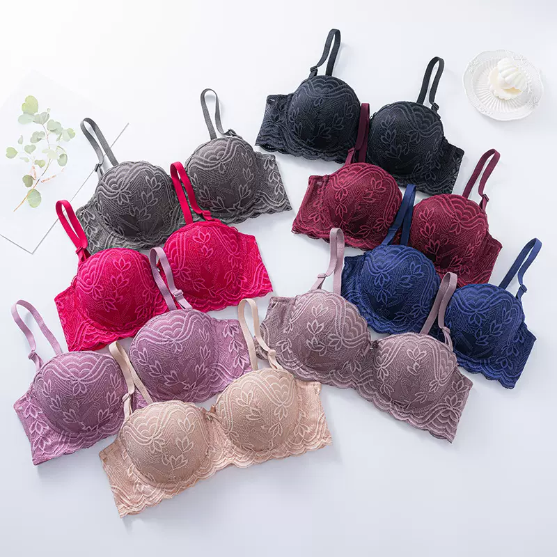 跨境欧美蕾丝大码内衣女有钢圈聚拢上托调整型收副乳薄款性感文胸
