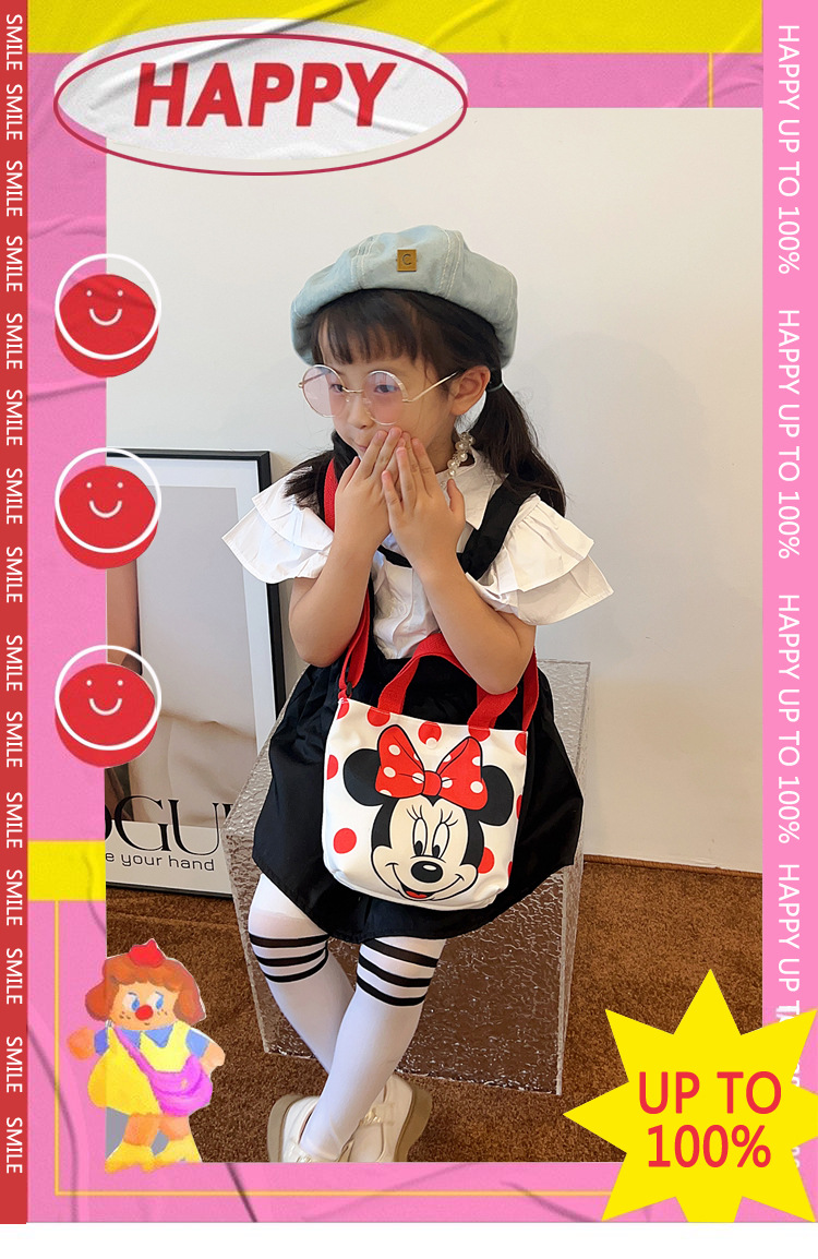 2023 Trendy and fashionable children's canvas cartoon printed crossbody bag, Korean version cute single-shoulder hand-held girls' coin purse full figure