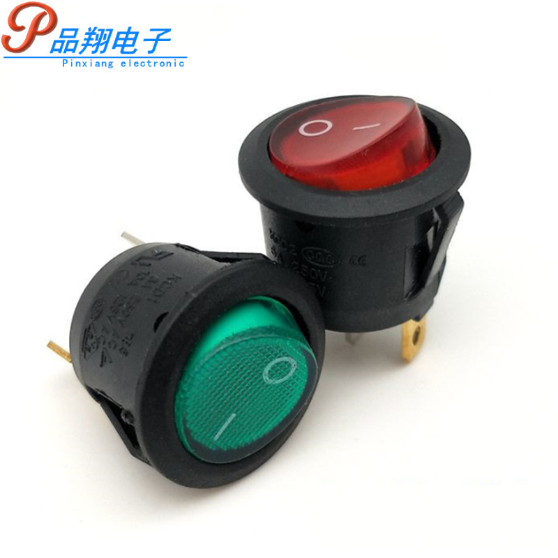 船型开关KCD1船形全圆形翘板电源开关开孔22mm二档带灯三圆形按钮