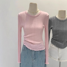韩系穿搭长袖粉色内搭打底针织衫女秋冬2025新款法式多巴胺短上衣