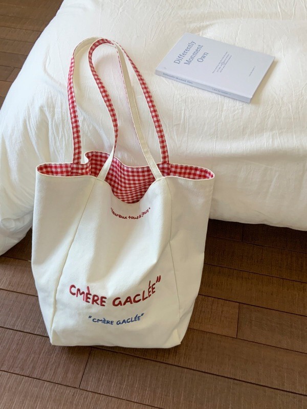 クロスボーダー正反両面ストライプショルダーバッグ大容量トートバッグ高品質刺繍学生キャンバス通勤バッグ|undefined