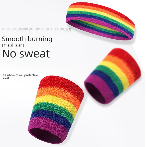 Rainbow Wristband Sports Outdoor Badminton Fitness Sweat-Absorbent Towel Wristband Basketball Tennis Wristband Sweat-Absorbent and Breathable