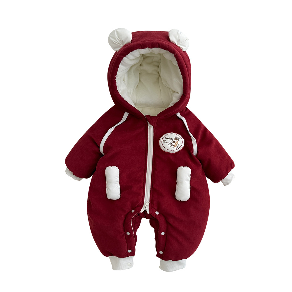 2024 invierno engrosado y cálido mono de bebé versión coreana de dibujos animados más mamelones acolchados de terciopelo ropa de invierno para hombres y bebés