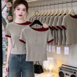 仅用于产品展示勿拍-欧货假两件短袖T恤女夏季2026新款超火减龄时