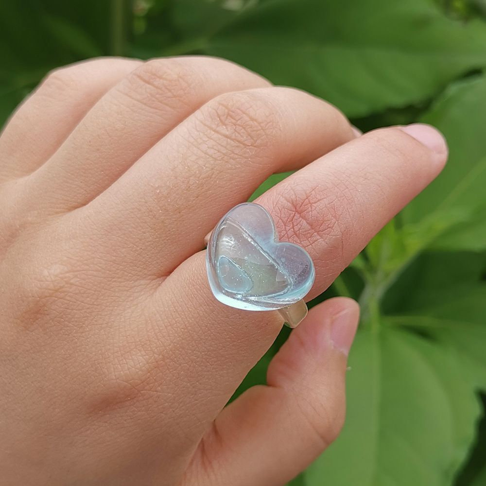 Candy Color Transparent Heart Shape Simple Ring Wholesale Jewelry Nihaojewelry display picture 3