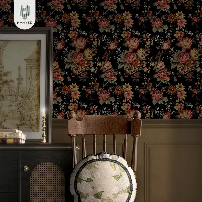 复古艳丽大花墙纸酒店卧室背景墙改造贴纸加厚PVC壁纸自贴批发