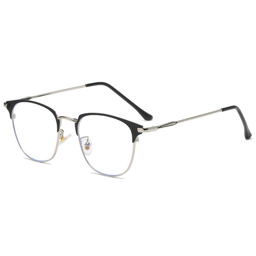 New fashionable plain mirrors for big faces, slimming, metal square glasses frames, women's street photography, color-changing anti-blue light glasses