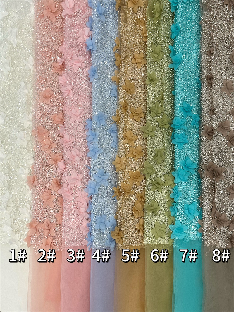 Decalones hechas a mano industria pesada computadora bordada sequinilla bordado tubo de perlas vestido de boda vestido de moda tela de vestido image 7