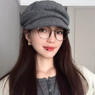 出口山本简约混纺加厚褶皱鸭舌帽子女秋冬季舒适时尚报童帽韩版酷