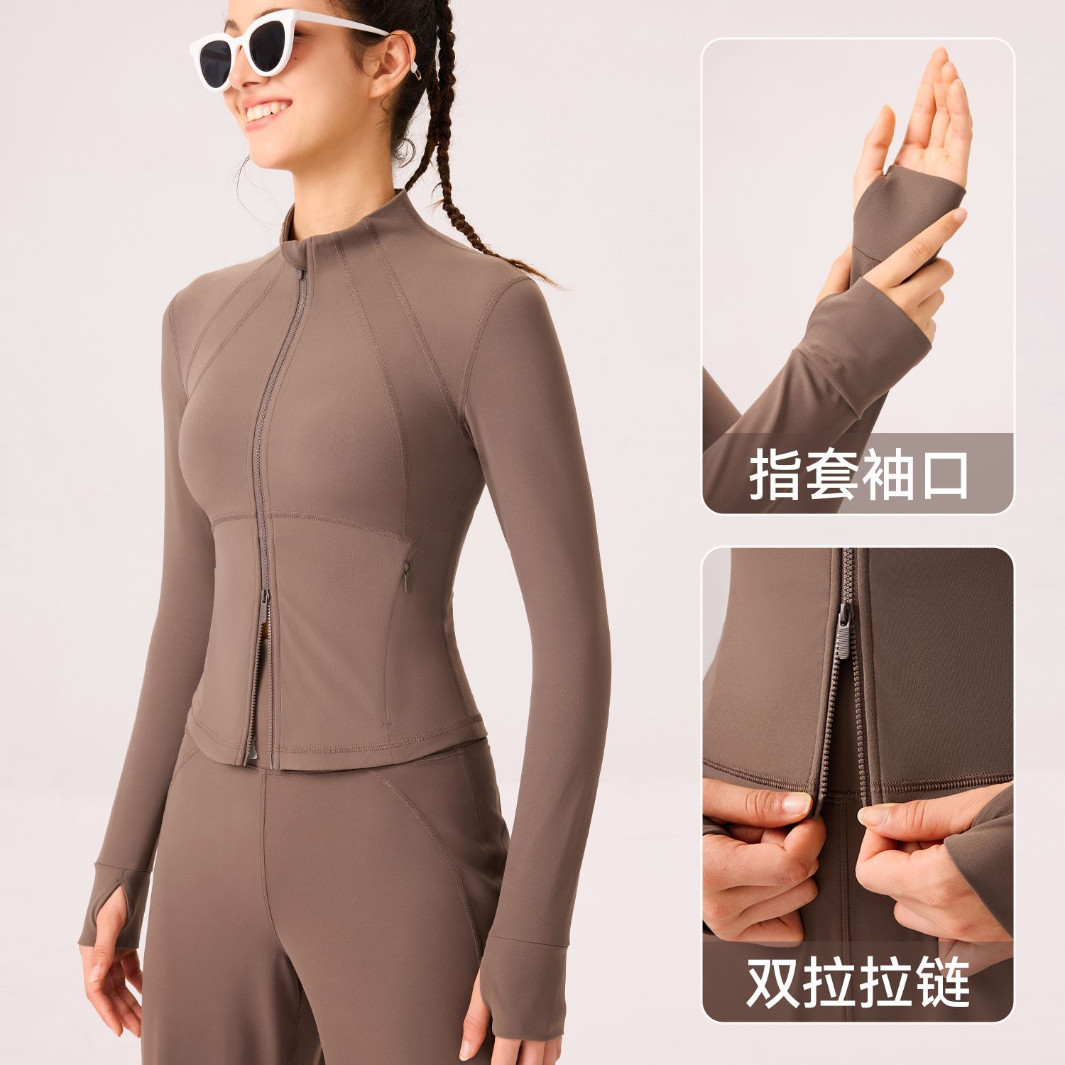 Chaqueta deportiva de alta altura ropa de yoga de mangas largas delgamiento chaqueta de Pilates correr dedo ropa de ejercicios ropa de bicicleta mujer