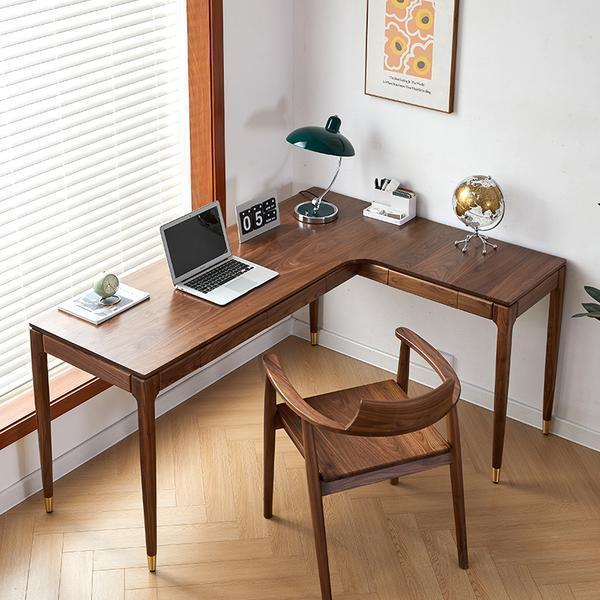 North American Black Walnut Wood Corner Desk Nordic L-Shaped Long White Oak Solid Wood Office Computer Desk