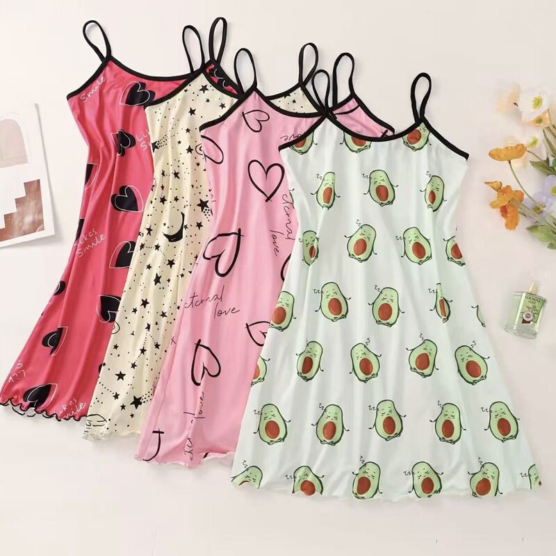 Cross-Border Best-Selling Summer Women's Casual Pajamas with Positioning Print, Soft and Breathable Camisole Dress