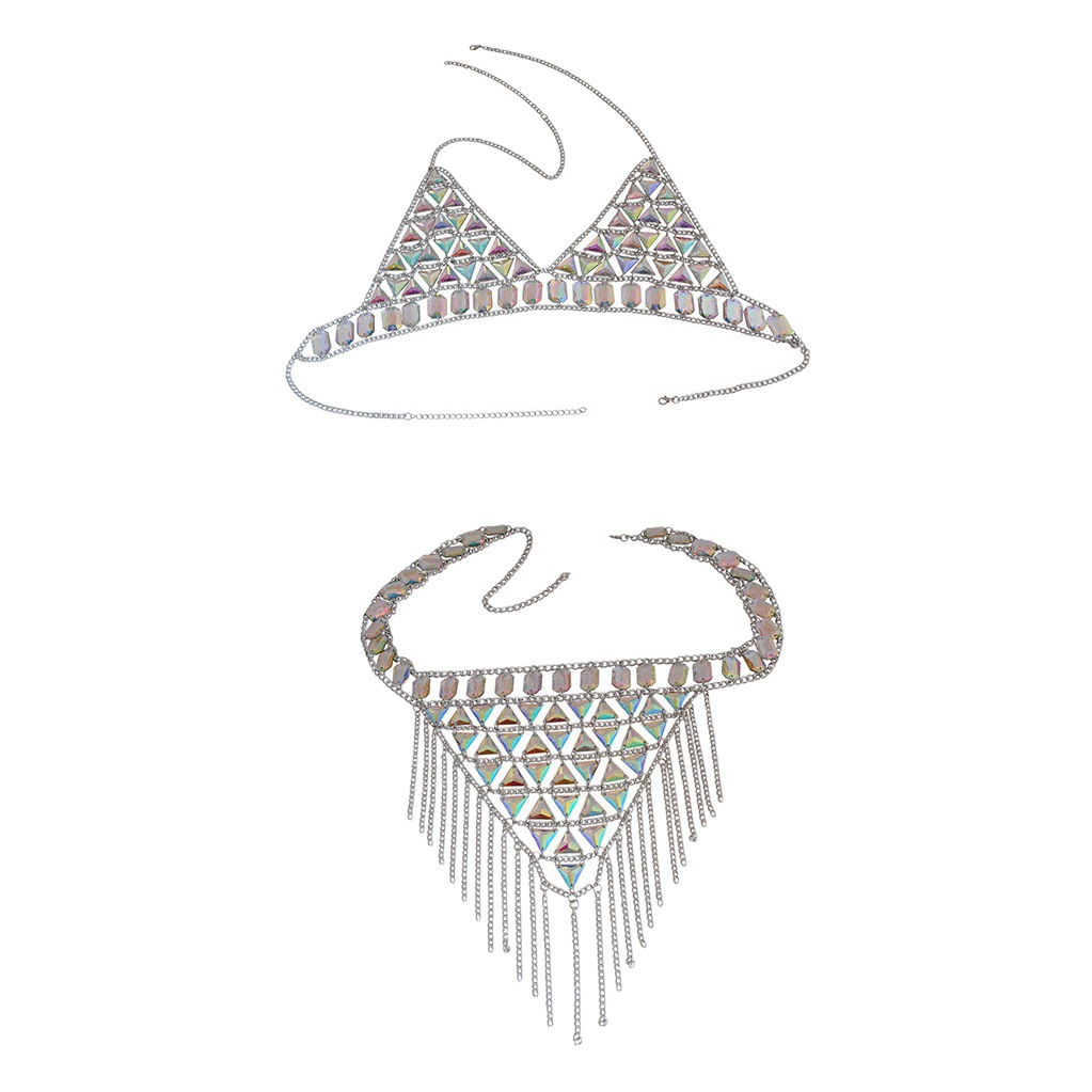 Cadena de Cuerpo Multicapa con Borlas Brillantes para Discoteca, Estilo Europeo y Americano, Joyería para el Pecho, Cadena de Cintura Sexy para Bikini de Playa