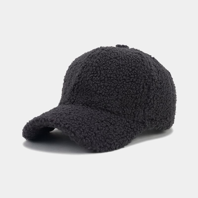 Autumn And Winter New Thickened Lamb Wool Solid Color Curved Brim Peaked Cap Women's Simple Fashionable Warm Baseball Cap Men's Sunhat display picture 2