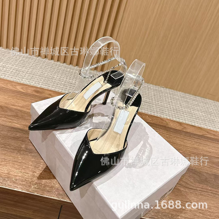2026 New Style Women's Pointed-Toe Sandals with Thin Heels, French-Style Single Shoes with Chain and Rhinestones, High-Heeled Shoes in Fairy Style for Weddings 2026 New Style Women's Pointed-Toe Sandals with Thin Heels, French-Style Single Shoes with Chain and Rhinestones, High-Heeled Shoes in Fairy Style for Weddings
