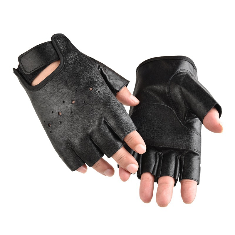Nueva piel de oveja medio dedo deportes guantes tácticos medio Ejercicio de fitness equitación al aire libre a prueba de sol fugas dedo guantes de cuero