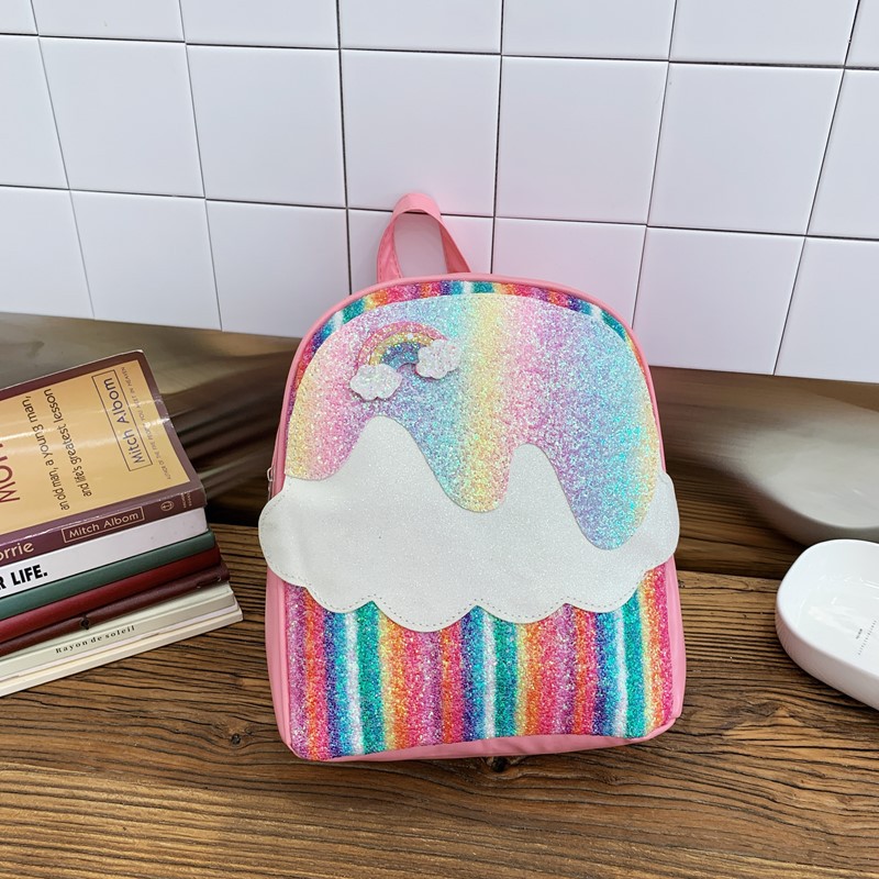 Mochila de dibujos animados divertidos para niños y niñas lindos color arcoíris jardín de infantes mochila de bebé nueva mochila PU para niños