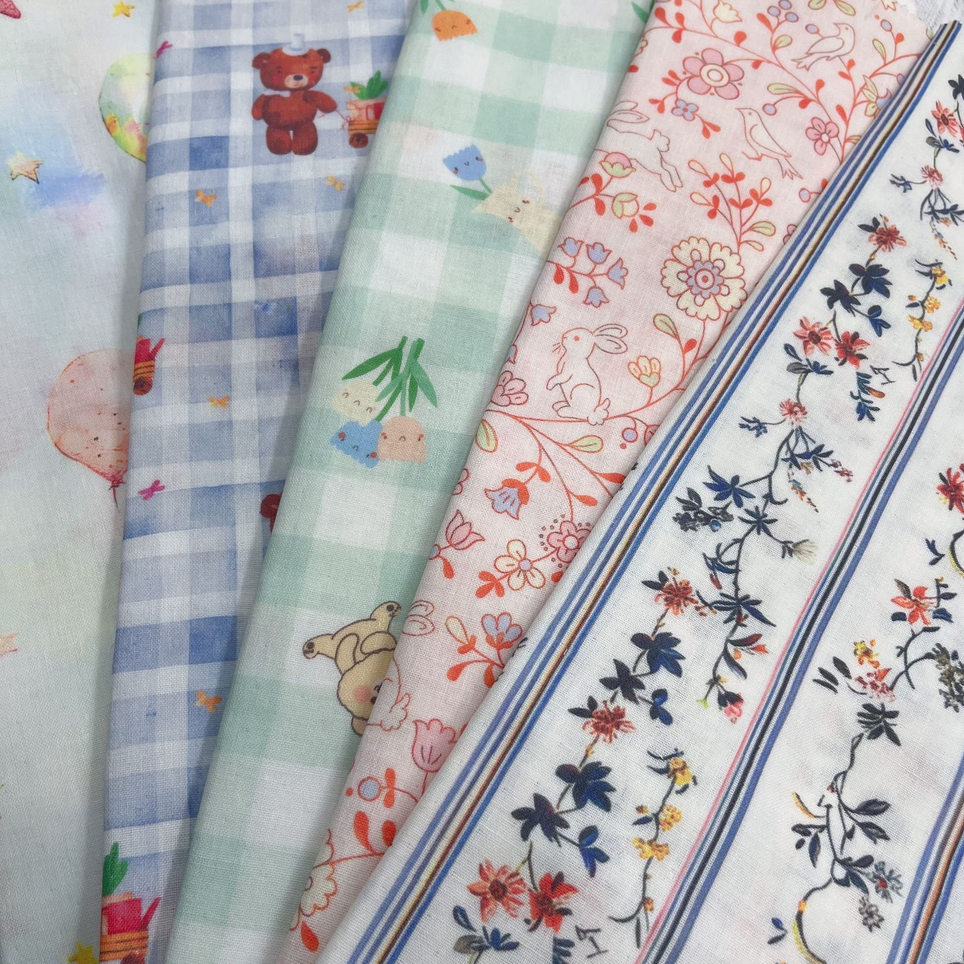 全棉双层纱格子熊条纹花卉星星气球婴童爬服男女童睡衣防蚊裤纱巾