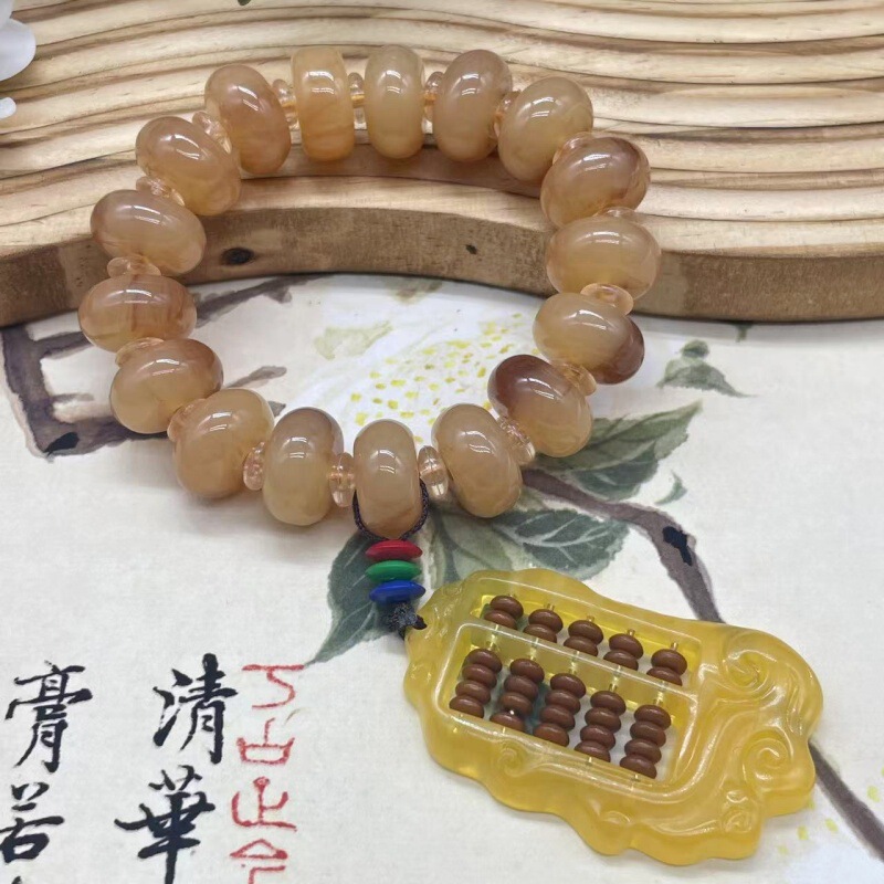 藏式仿羊角手串仿羊角树脂算盘珠苹果园平安扣莲花佛珠景区饰品|undefined