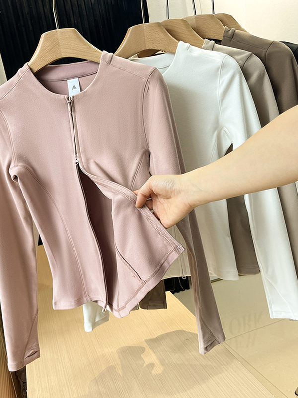 Banana Series! Double Zipper Polar Fleece Cardigan Women's Autum Warm Stand Collar Fleece Long-Sleeved Top