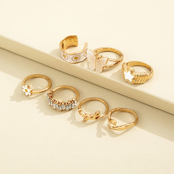 XP17 Foreign trade cross-border retro popular ring set Bomisian fashion Ring geometric metal diamond set for women