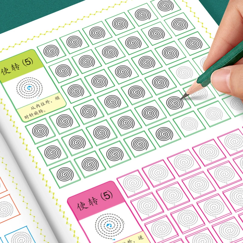 Обучение контролю пера для маленьких детей Начинающие Молодые Связывание радикальных ударов Пиньинь цифровая Трассировка красный китайский иероглиф учебник