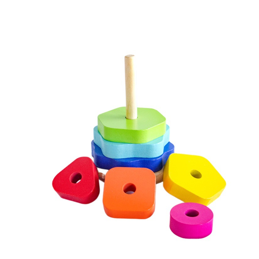 Torre plegable de madera juguete punto al por mayor pintura a base de agua juguete de madera 1-2-3 años bebé bloques regalo de vacaciones