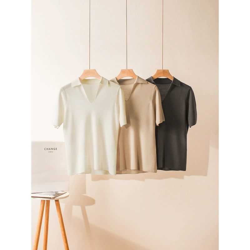 24 летние новые камвольные шерстяные топы с лацканом рукава футболка красивая шерстяная вязаная нижняя рубашка женская тонкая