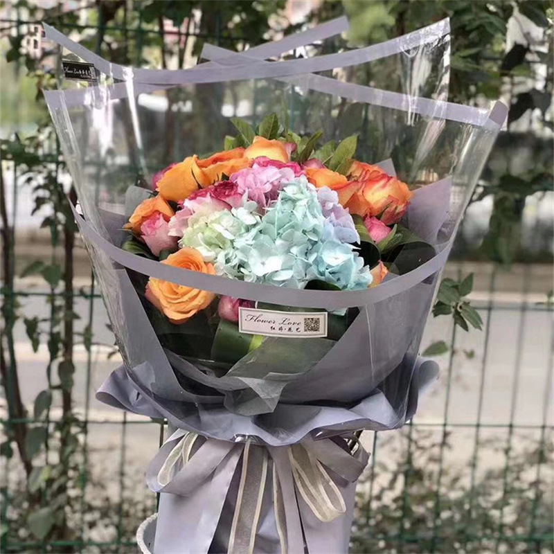 Fábrica de fiestas de flores nuevos bordes transparentes de papel de embalaje de flores de vidrio color sólido florista paquete de papel de embalaje de flores