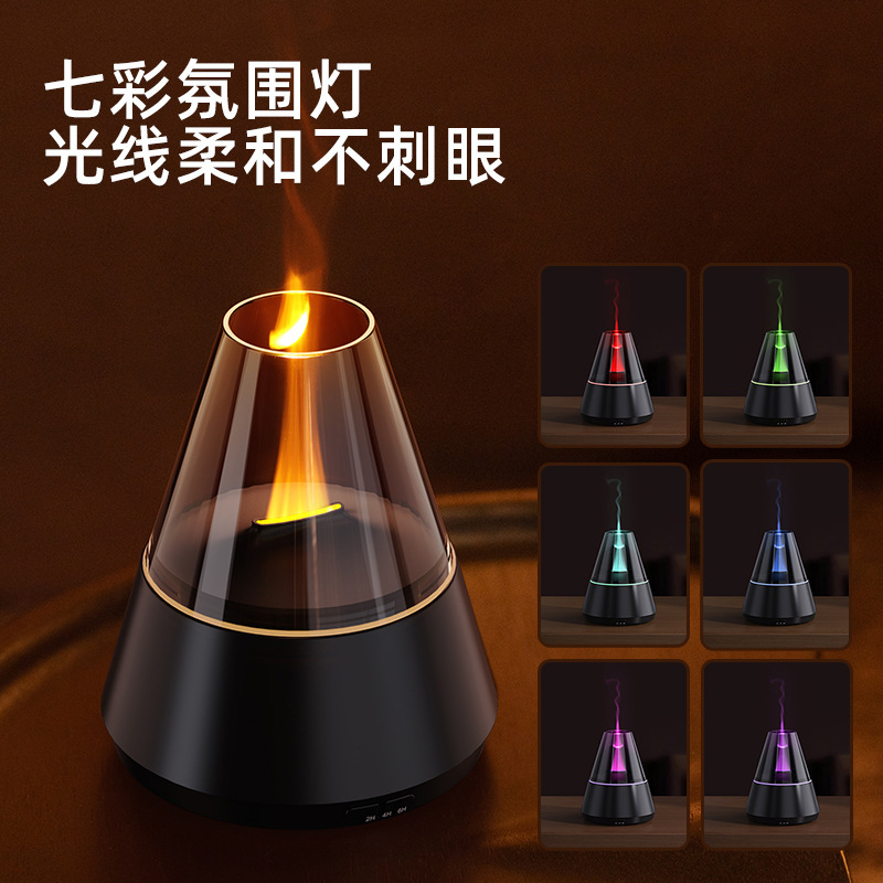 桌面仿真火焰香薰机加湿器小型家用自动精油喷香氛机带七彩氛围灯|undefined