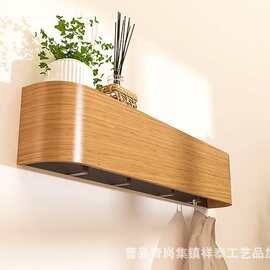 木质墙上置物架隐藏式衣架入户门收纳架衣服带挂钩衣帽架置物架