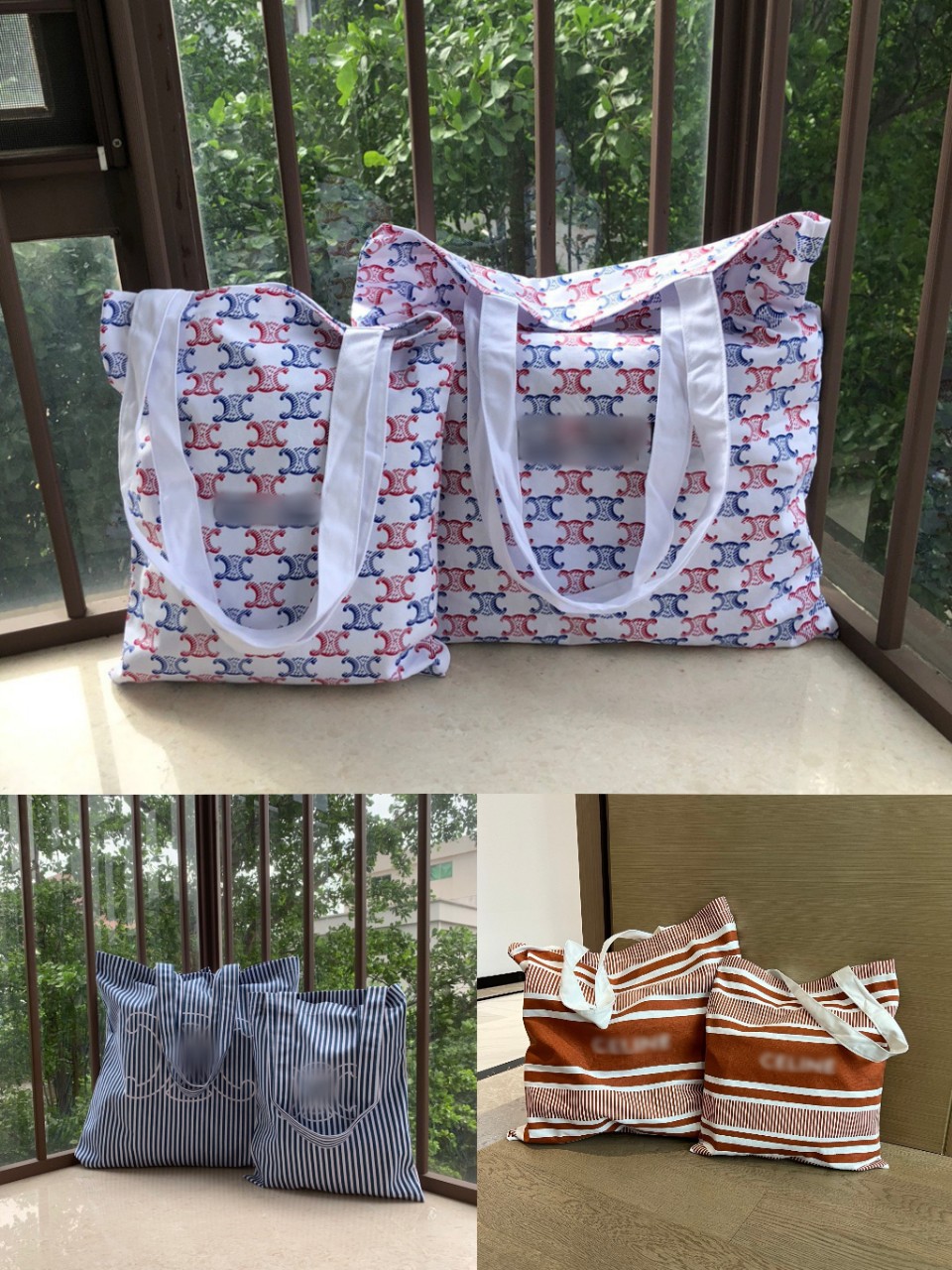 2023 New Style Revolving Door Canvas Bag Tote Bag Retro Blue and White Stripesd Shoulder Shopping Bag Large Capacity Small Fresh