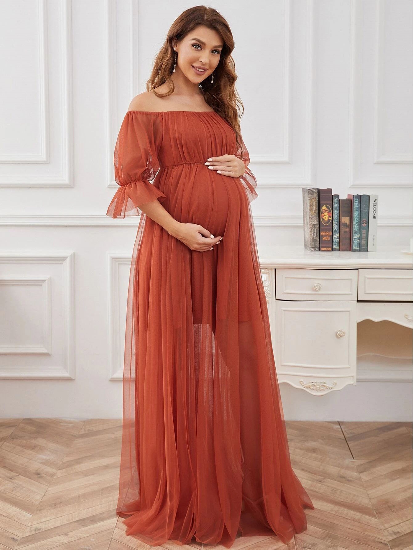 solid color shiffon long evening dress for pregnant