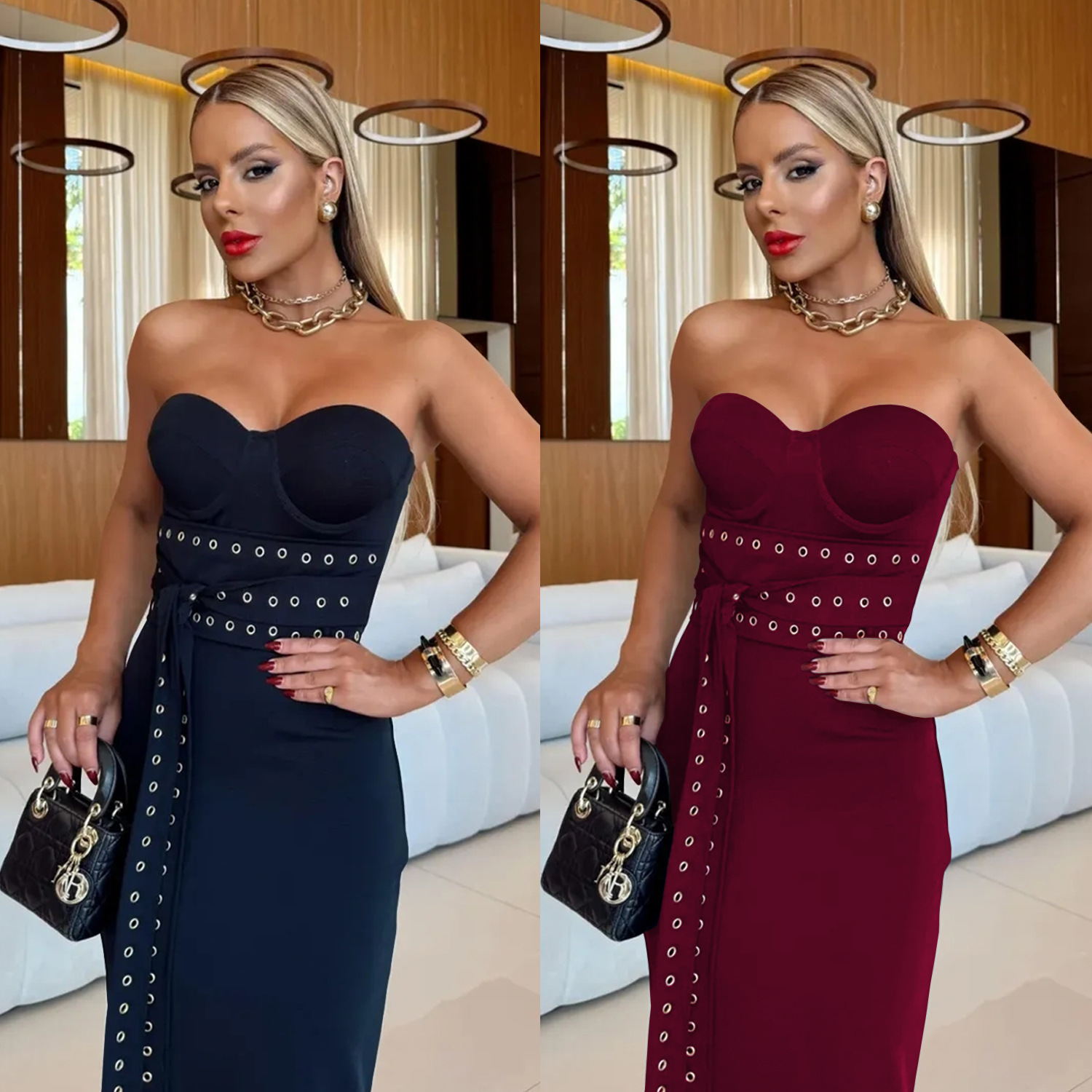 C7517 Aliexpress transfronterizo amazon ropa de moda europea y americana de mujer sexy con correa de pecho con ojos de pollo vestido delgado image 5